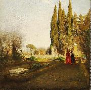 Albert Hertel In the gardens of Castel Gandolfo Spain oil painting artist